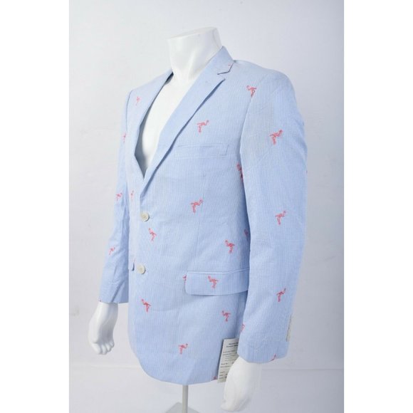 Crown & Ivy Mens Suit Jacket Blazer Flamingo Sz 40 Blue White Seersucker New - Picture 3 of 6